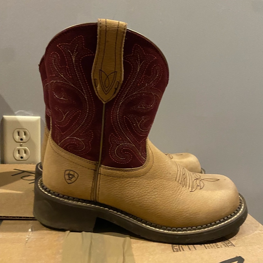 Ariat Tan and Red Western Boots